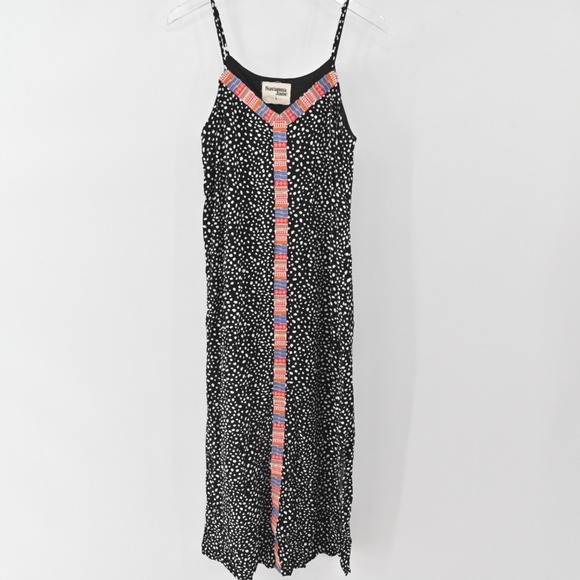 Savanna Jane Embroidered Maxi Dress Womens Sz S Black Polka Dot Bohemian Hippie - Picture 2 of 11